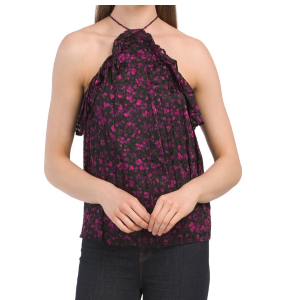 NWT Ramy Brook Pippin Halter Top Size Medium Fuchsia & Black Lined NWT